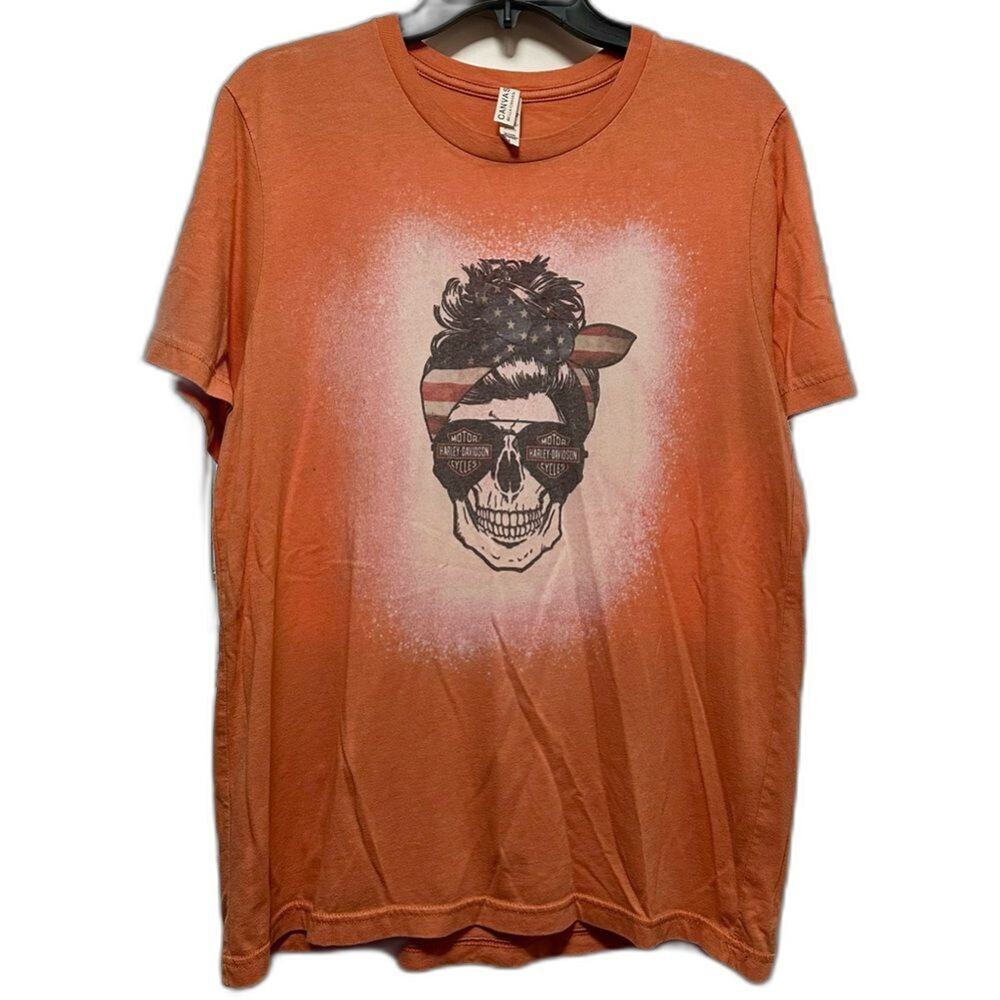 Bella and Canvas Harley Like Shirt Woman's Orange Black Size L (37)